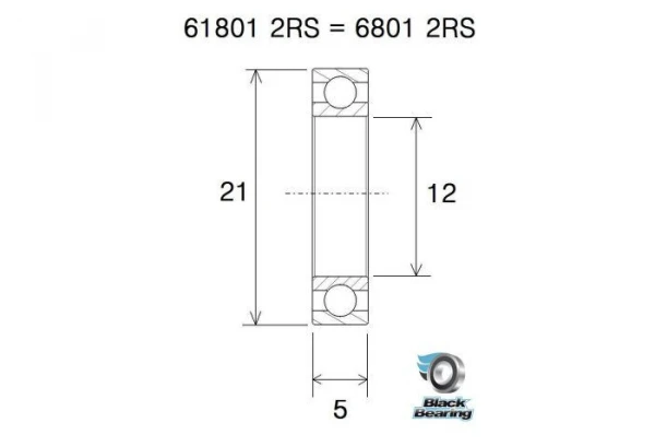 Roulement Black Bearing 61801-2RS 12 X 21 X 5 Mm 4 Roulement Black Bearing 61801-2RS 12 X 21 X 5 Mm – Image 2